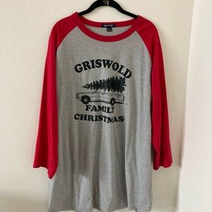 Men’s Grey and Red Christmas Vacation 3/4 Sleeved Shirt Sz 2XL